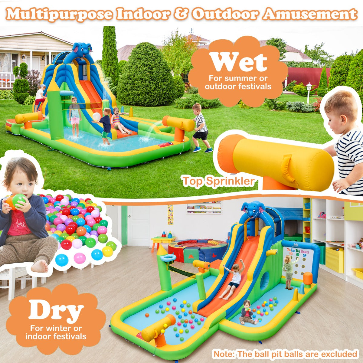 Colorful 9-in-1 Inflatable Water Slide | Splash Pool & Climb Wall