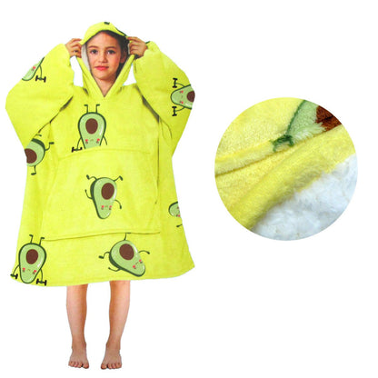 Kids Avocado Sherpa Blanket Hoodie | Reversible fleece for cozy and playful lounging at home.