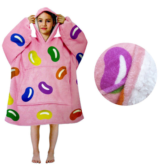 Girls Jelly Beans Sherpa Hoodie Blanket, cozy fleece, perfect for staying warm and comfortable.