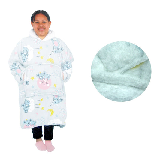 Kids Koala Sherpa Blanket Hoodie | Cozy reversible fleece for extra warmth, perfect for lounging.