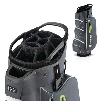 Green Golf Cart Bag | 15-Way Dividers & 7 Zippered Pockets