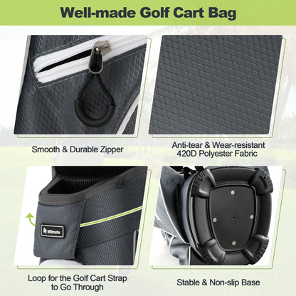 Green Golf Cart Bag | 15-Way Dividers & 7 Zippered Pockets