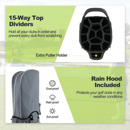 Green Golf Cart Bag | 15-Way Dividers & 7 Zippered Pockets