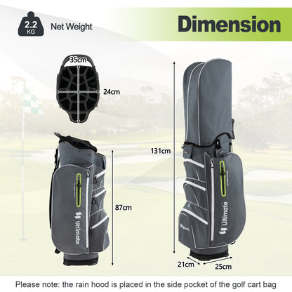 Green Golf Cart Bag | 15-Way Dividers & 7 Zippered Pockets