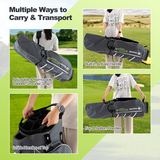 Green Golf Cart Bag | 15-Way Dividers & 7 Zippered Pockets