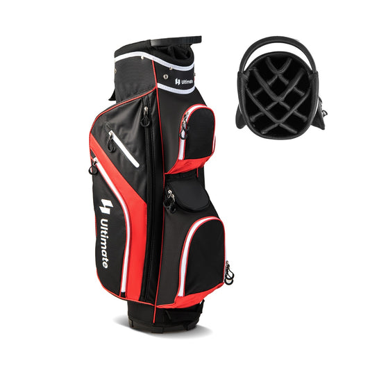 Red Golf Cart Bag | 14 Way Dividers 9 Pockets Cooler