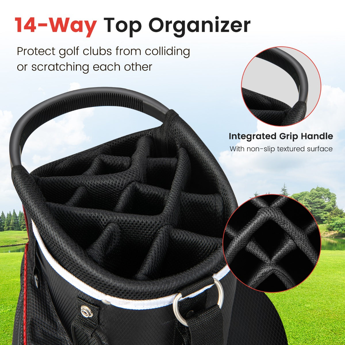 Red Golf Cart Bag | 14 Way Dividers 9 Pockets Cooler