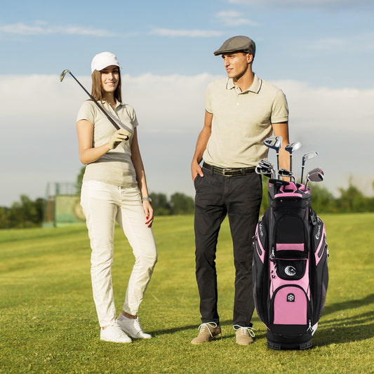 Golf Cart Bag Molded Lock Top Golf Bag with 14-Way Full Length Dividers-Pink