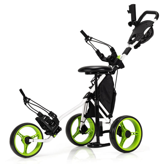 3 Wheel Golf Push Cart with Adjustable Handle | Green | 30lbs