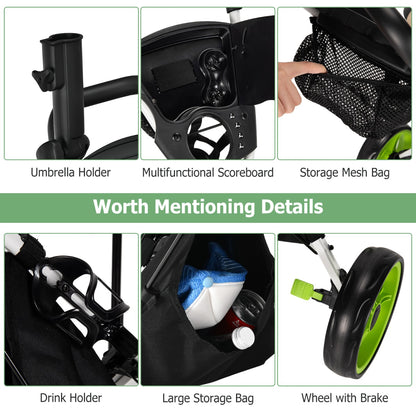 3 Wheel Golf Push Cart with Adjustable Handle | Green | 30lbs