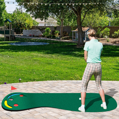 Green Golf Putting Mat | 3 Cups & Flag | Portable Practice Set