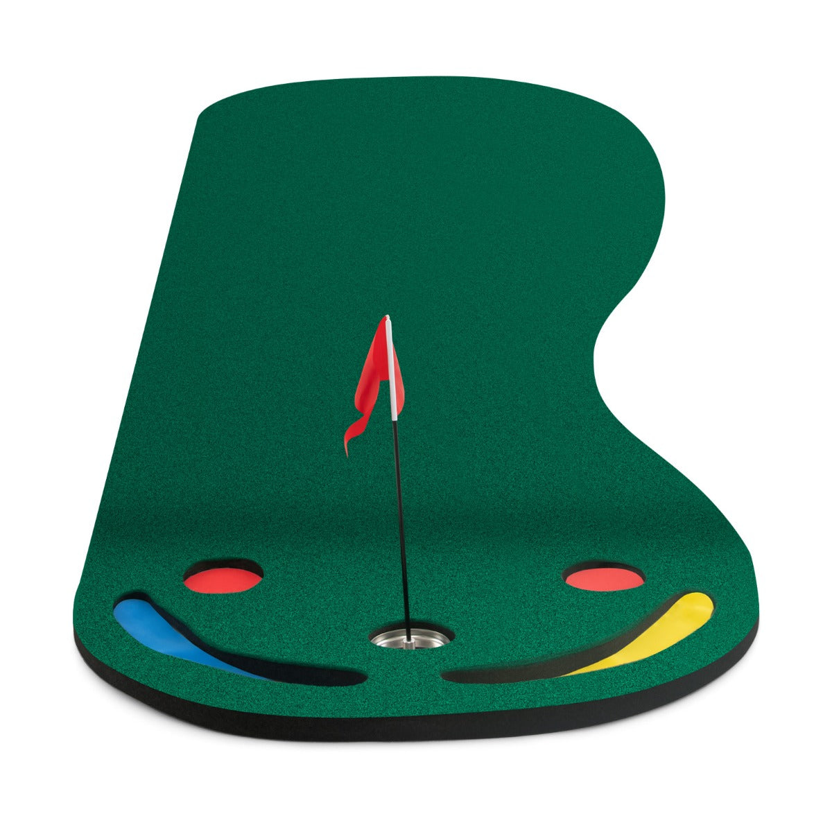 Green Golf Putting Mat | 3 Cups & Flag | Portable Practice Set