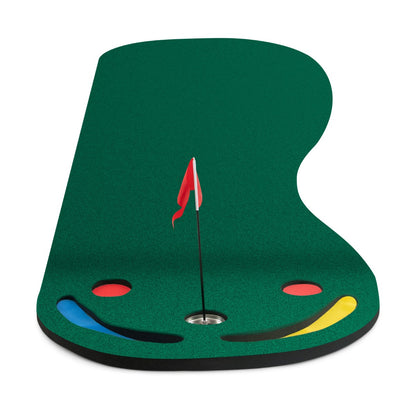 Green Golf Putting Mat | 3 Cups & Flag | Portable Practice Set