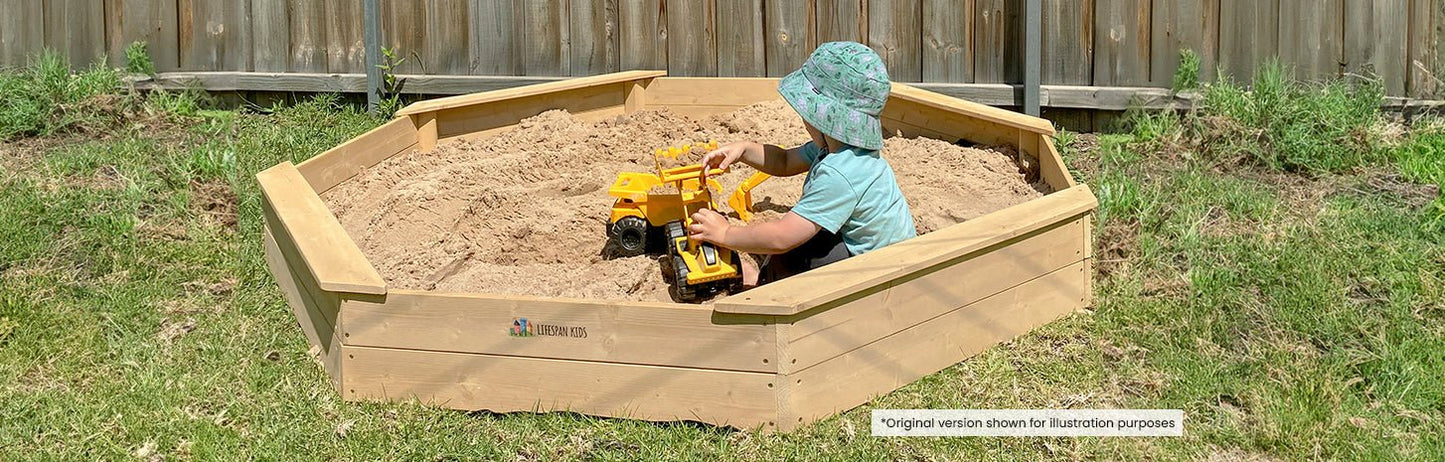 Lifespan Kids Wooden Sandpit for engaging outdoor play, creating fun and imaginative experiences.