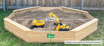 Lifespan Kids Grand Octagonal Wooden Sandpit, ideal for creative outdoor play in the backyard.