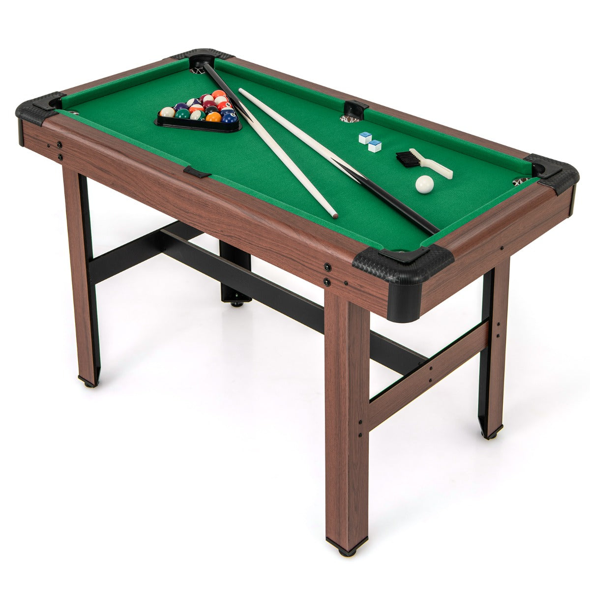 Wooden mini billiard table set for kids, 1.2m pool game in vibrant green design.