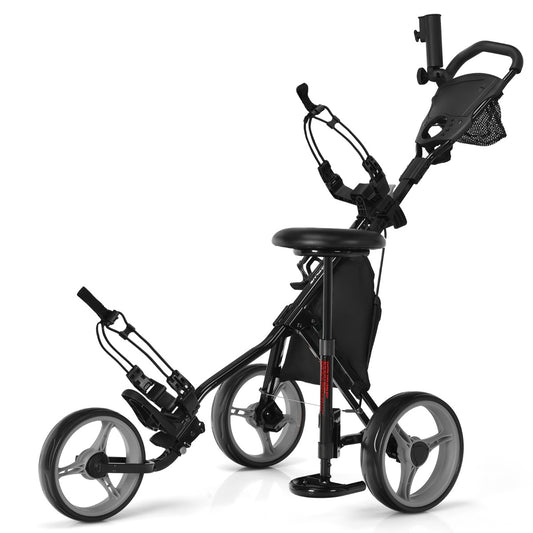 Lightweight 3 Wheel Golf Push Pull Cart | Grey Steel Frame