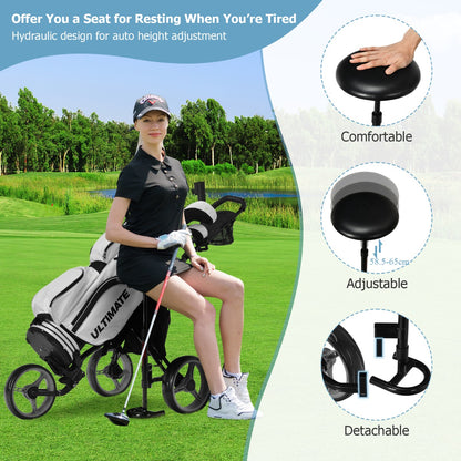 Lightweight 3 Wheel Golf Push Pull Cart | Grey Steel Frame