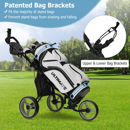 Lightweight 3 Wheel Golf Push Pull Cart | Grey Steel Frame