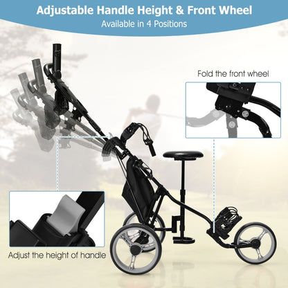 Lightweight 3 Wheel Golf Push Pull Cart | Grey Steel Frame