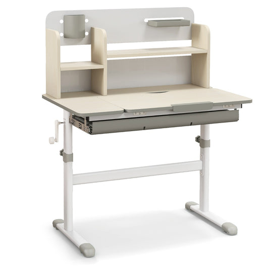 Height Adjustable Kids Study Desk with Storage, ideal for ages 3-12, promotes comfortable learning.