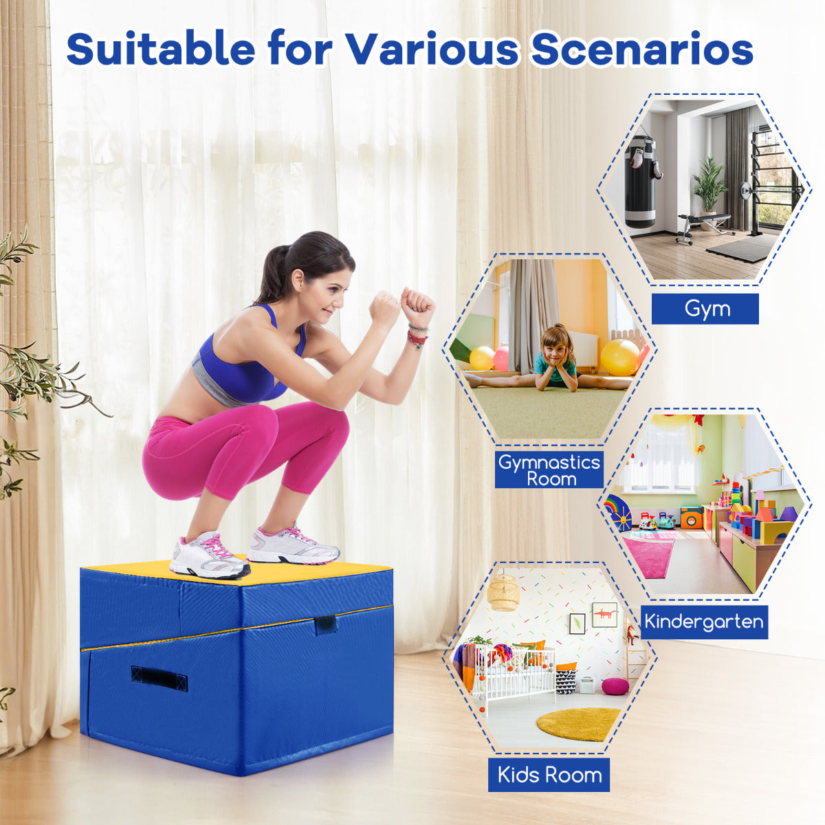 Foldable Gymnastics Mat | EPE Foam | Non-Slip PVC | Yellow Blue