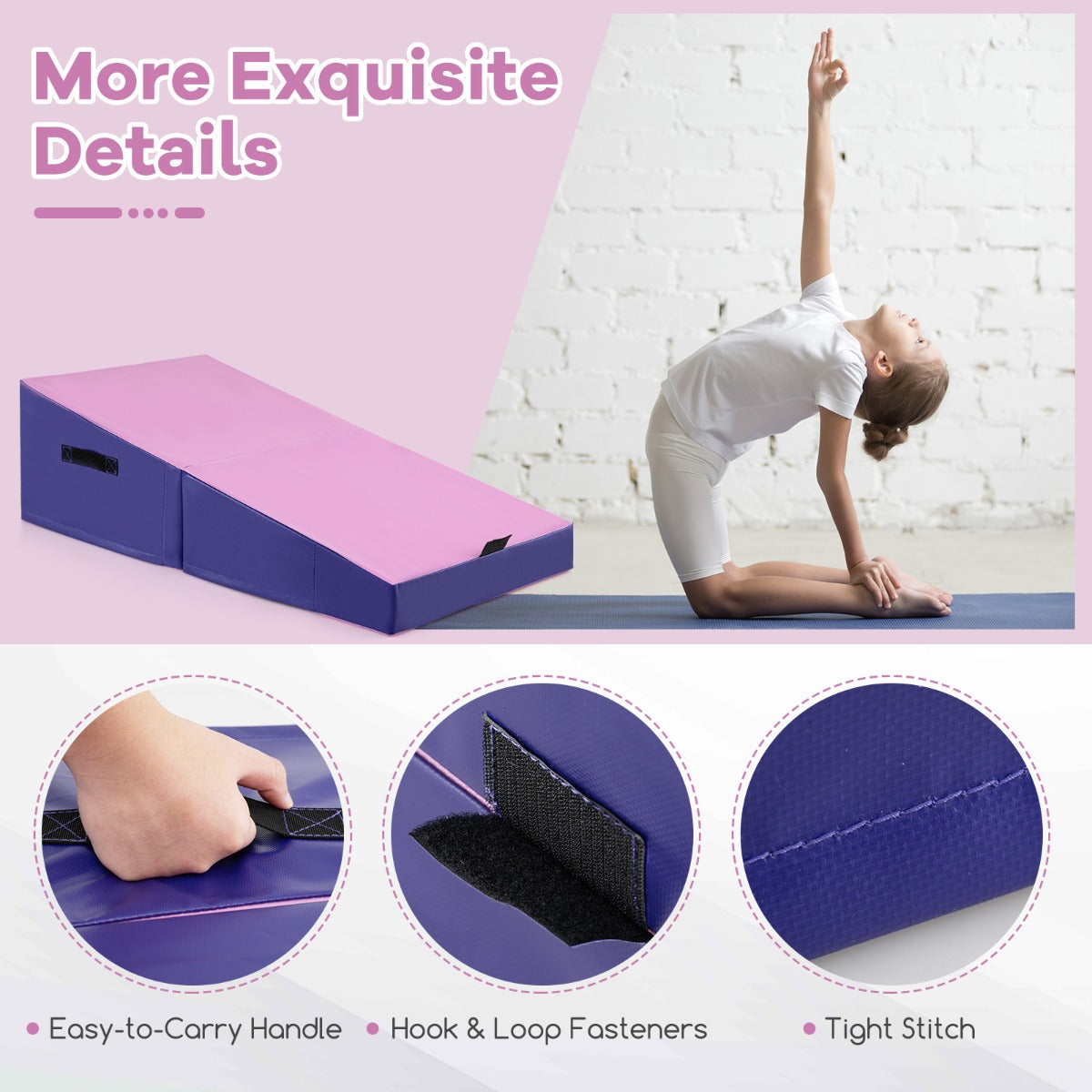 Foldable Gymnastics Tumbling Mat EPE Foam PVC Purple Pink
