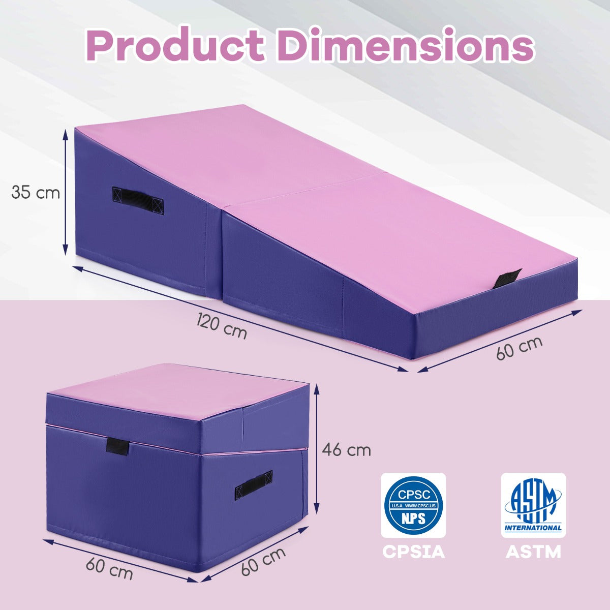 Foldable Gymnastics Tumbling Mat EPE Foam PVC Purple Pink