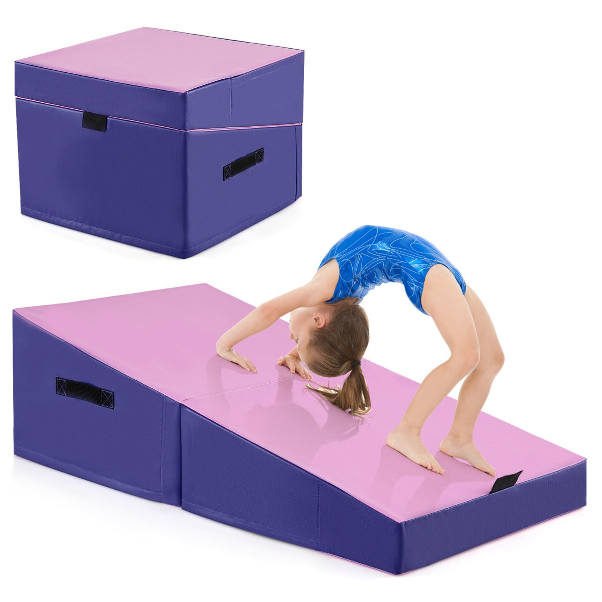 Foldable Gymnastics Tumbling Mat EPE Foam PVC Purple Pink
