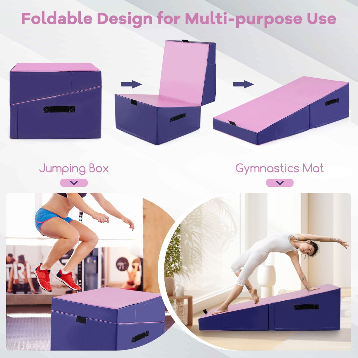 Foldable Gymnastics Tumbling Mat EPE Foam PVC Purple Pink