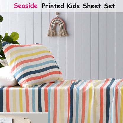 Colorful striped microfiber sheet set for single bed, designed to bring joy to kids rooms.