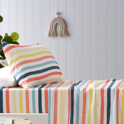 Colorful striped microfiber sheet set for single bed, perfect for happy kids bedrooms.