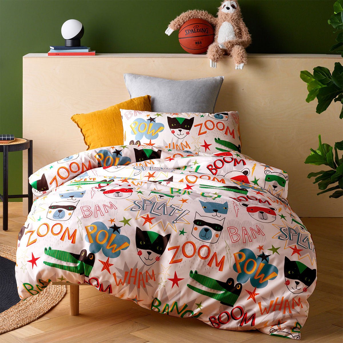 Glow-in-the-dark Superhero Quilt Cover Set for Single Bed - Fun and vibrant kids bedding.