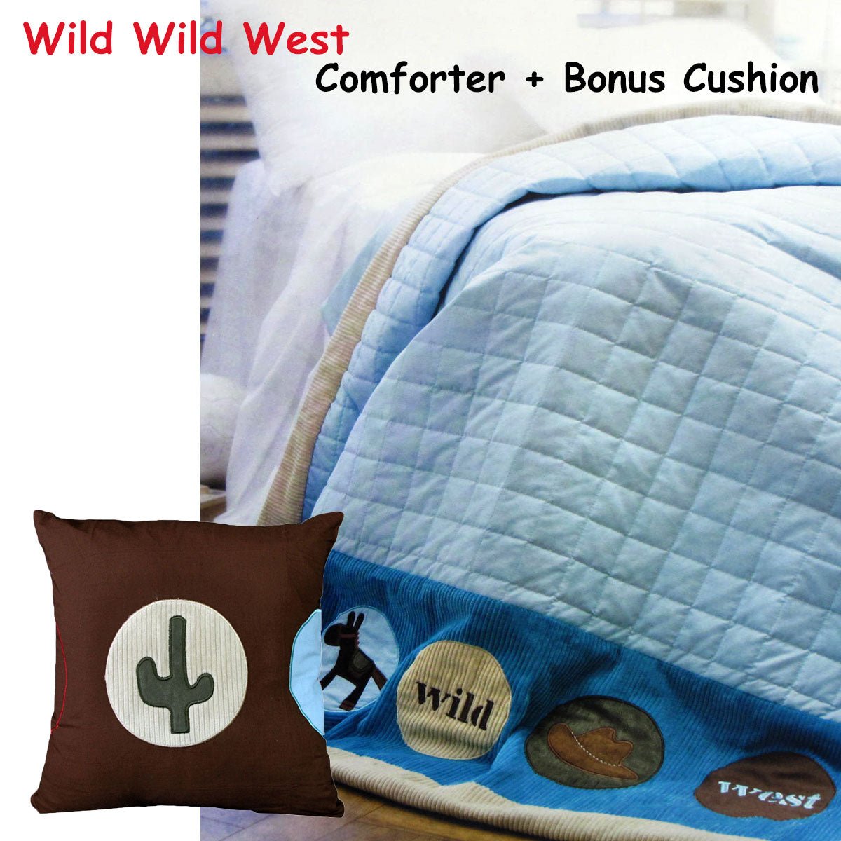 Kids Wild Wild West comforter set with bonus cushion for playful bedroom decor