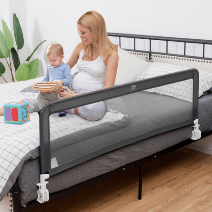 Height Adjustable Bed Rail with Mesh Cloth for Toddlers Grey - Kids Mega Mart