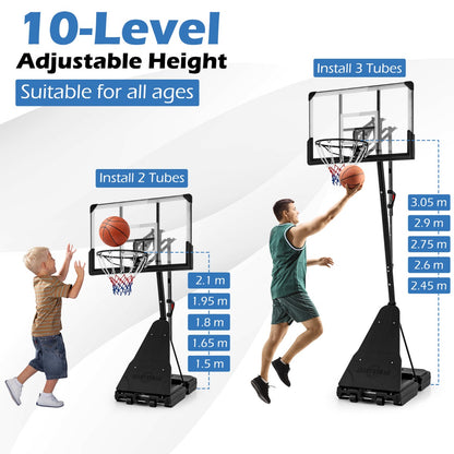 Black Adjustable Portable Basketball Hoop | 1.5-3.05m Height