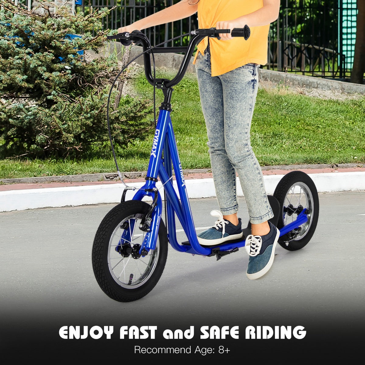 Blue Youth Scooter | Adjustable Height Dual V-Type Handbrakes