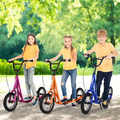 Costway Height Adjustable Youth Scooter with 2 V-Type Handbrakes for Kids 8-12-Blue