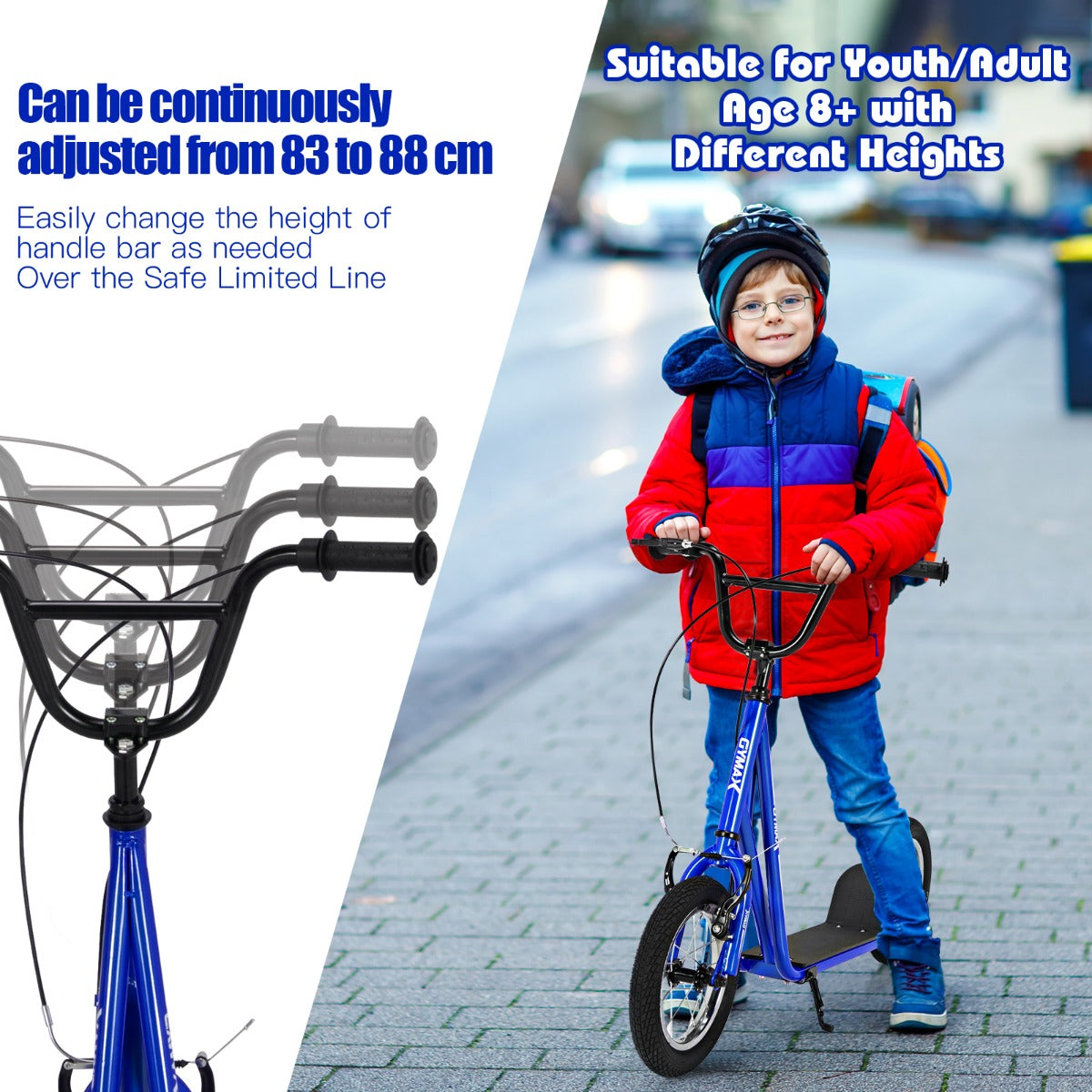 Blue Youth Scooter | Adjustable Height Dual V-Type Handbrakes