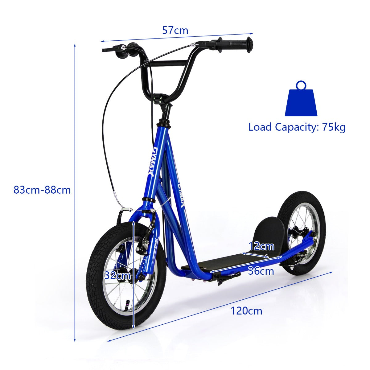 Blue Youth Scooter | Adjustable Height Dual V-Type Handbrakes