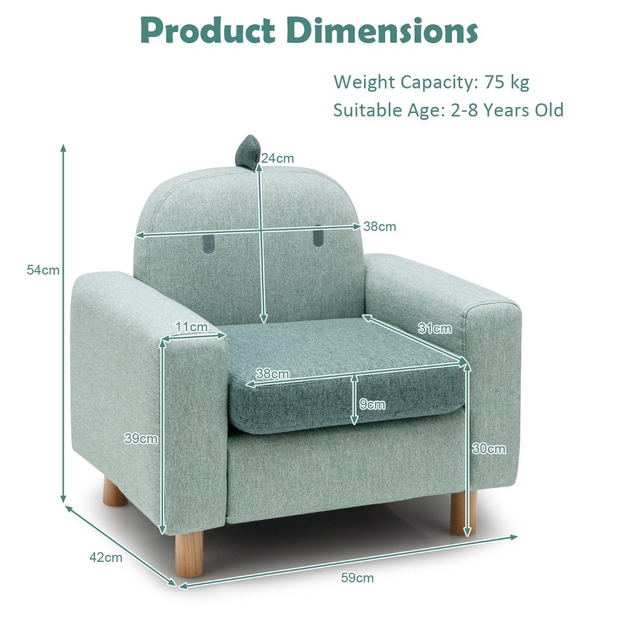 Kids Sofa | Wooden Armrest Chair Thick Cushion Beech Legs