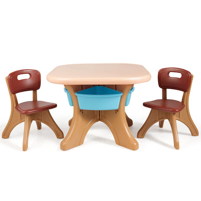 Durable Kids Table and Chair Set with Storage Boxes in Coffee Color, made from PE material.