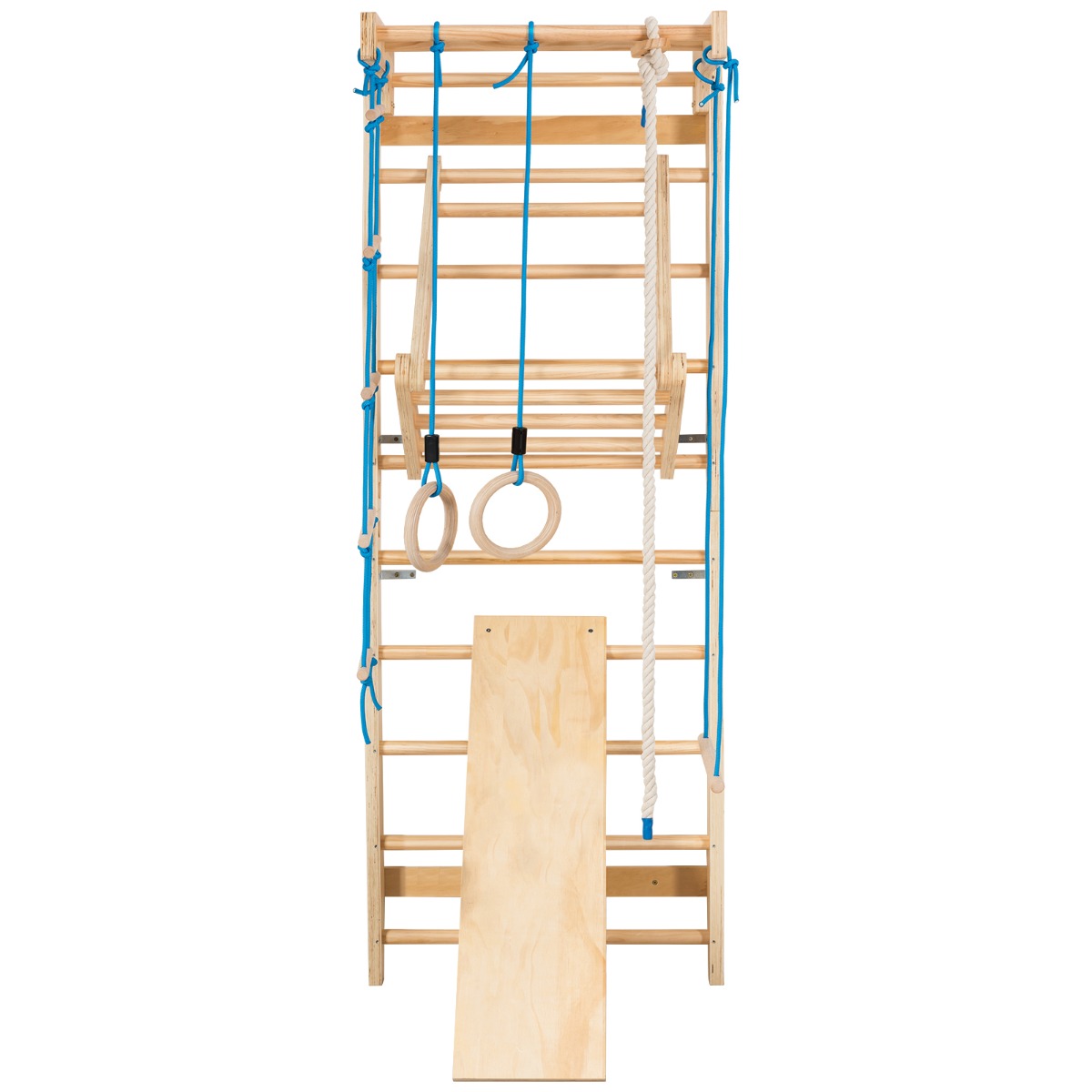 Natural Wood Wall Bars | Rings Swing Slide & Climbing Frame