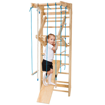 Natural Wood Wall Bars | Rings Swing Slide & Climbing Frame
