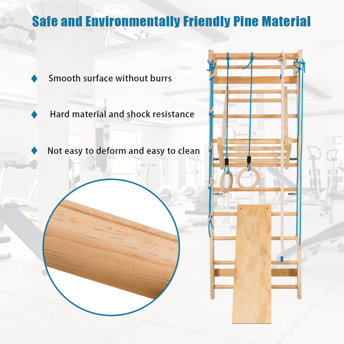 Natural Wood Wall Bars | Rings Swing Slide & Climbing Frame