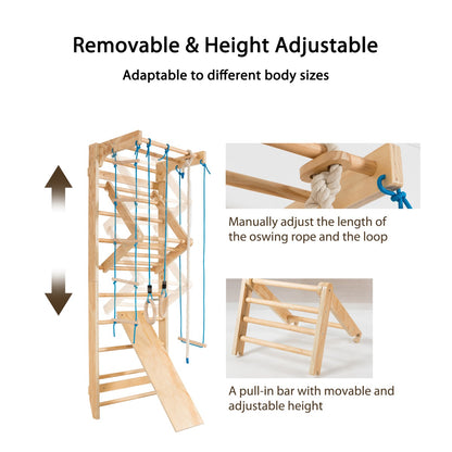 Natural Wood Wall Bars | Rings Swing Slide & Climbing Frame