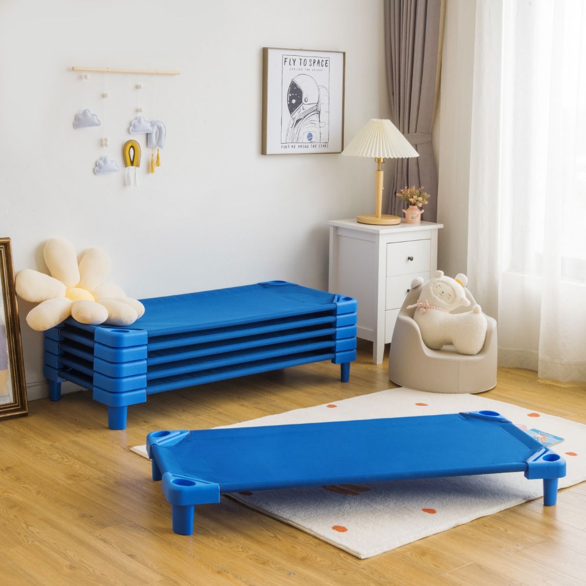 Stackable Cot 6 Pack | Blue Oxford Cloth, Easy Lift, Comfy Nap Space