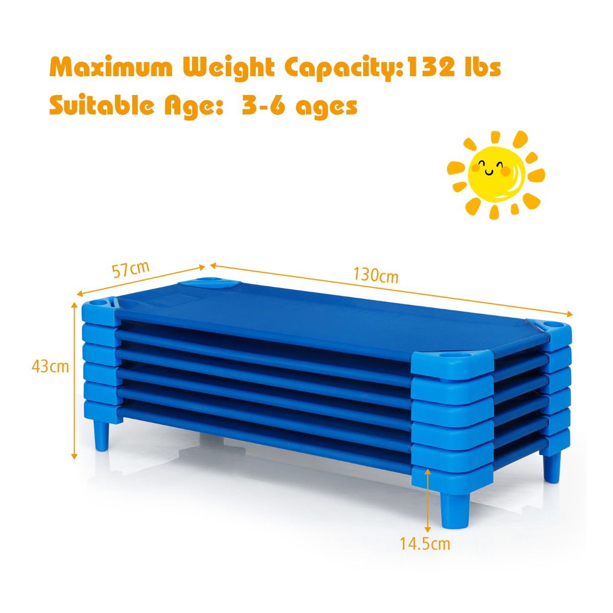 Stackable Cot 6 Pack | Blue Oxford Cloth, Easy Lift, Comfy Nap Space
