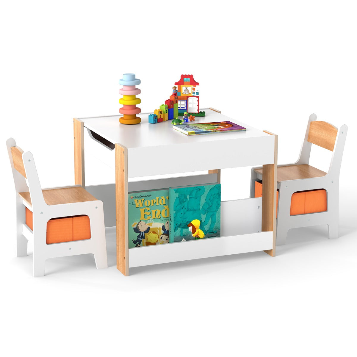 4 In 1 Kids Wooden Activity Table | Reversible Board Natural