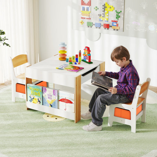 4 In 1 Kids Wooden Activity Table | Reversible Board Natural